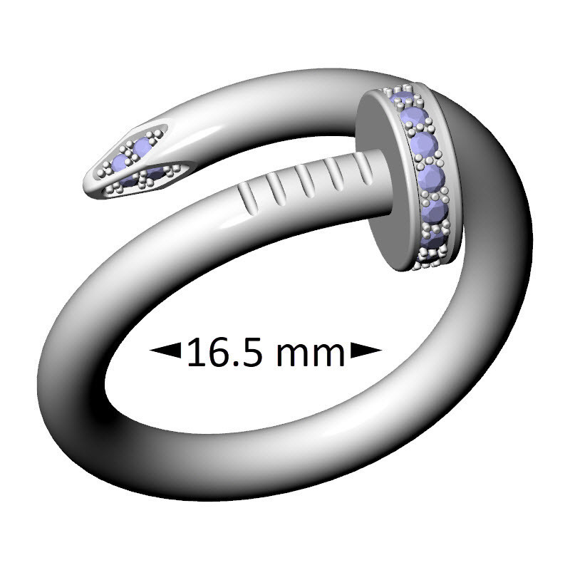 Nail Ring, Accented, 16.5 mm