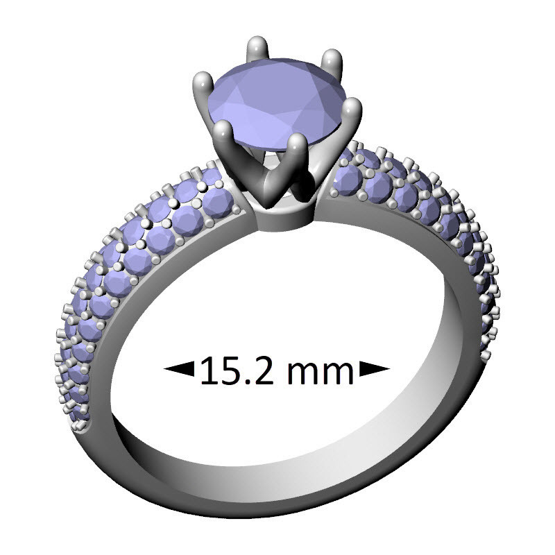 Classic Six-Prong Round Stone and Pave Ring, Stone 5.8, 15.2 mm