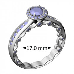 Wavy Shank Round Stone Halo Ring, Stone 4.9 mm, Size 17.0 mm